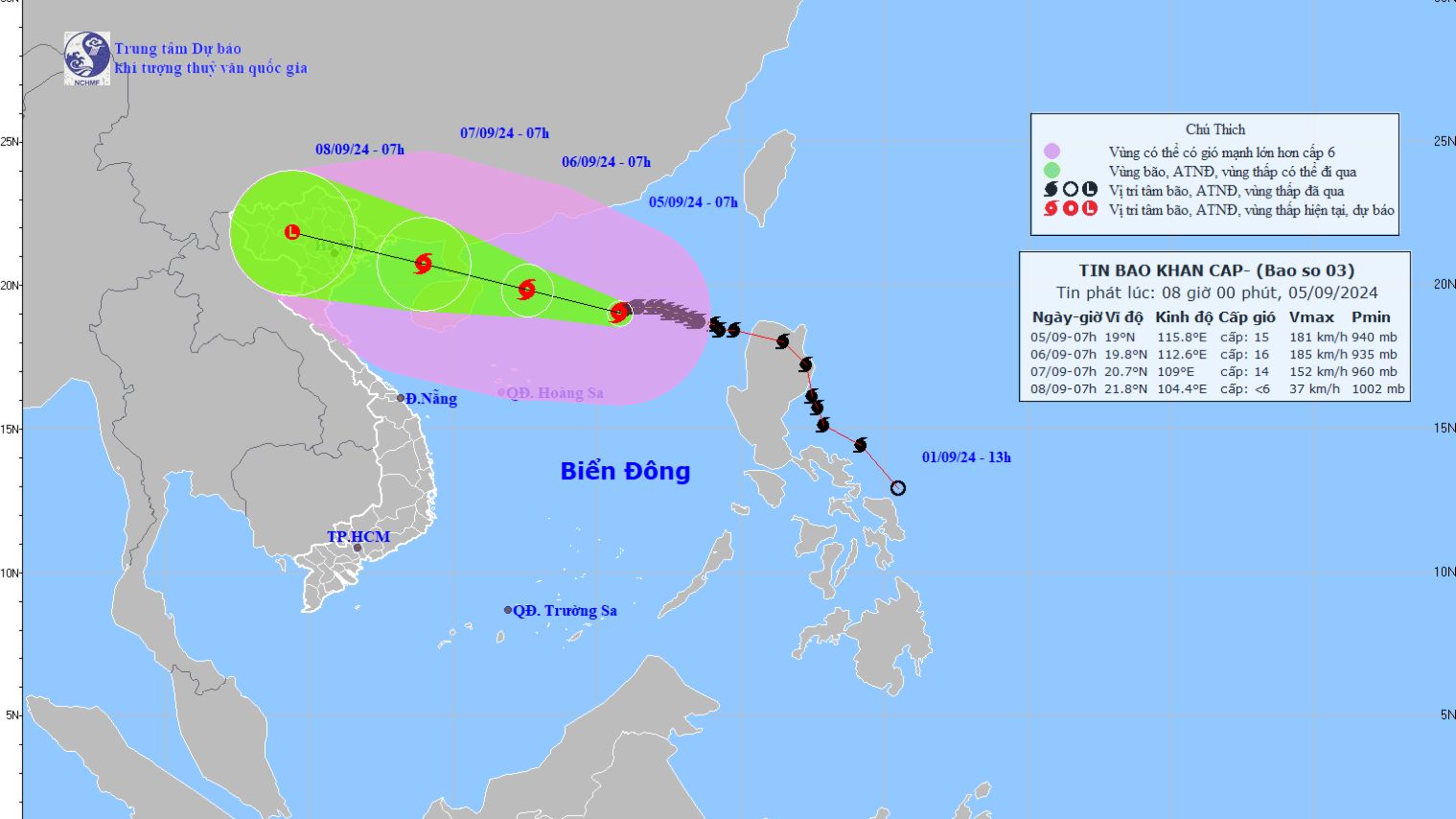 Bão Yagi cực mạnh sẽ vào Quảng Ninh, Hải Phòng ngày 7/9