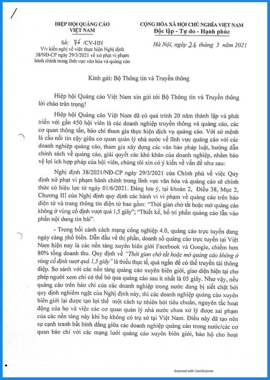Văn bản kiến nghị của Hiệp hội Quảng cáo Việt Nam