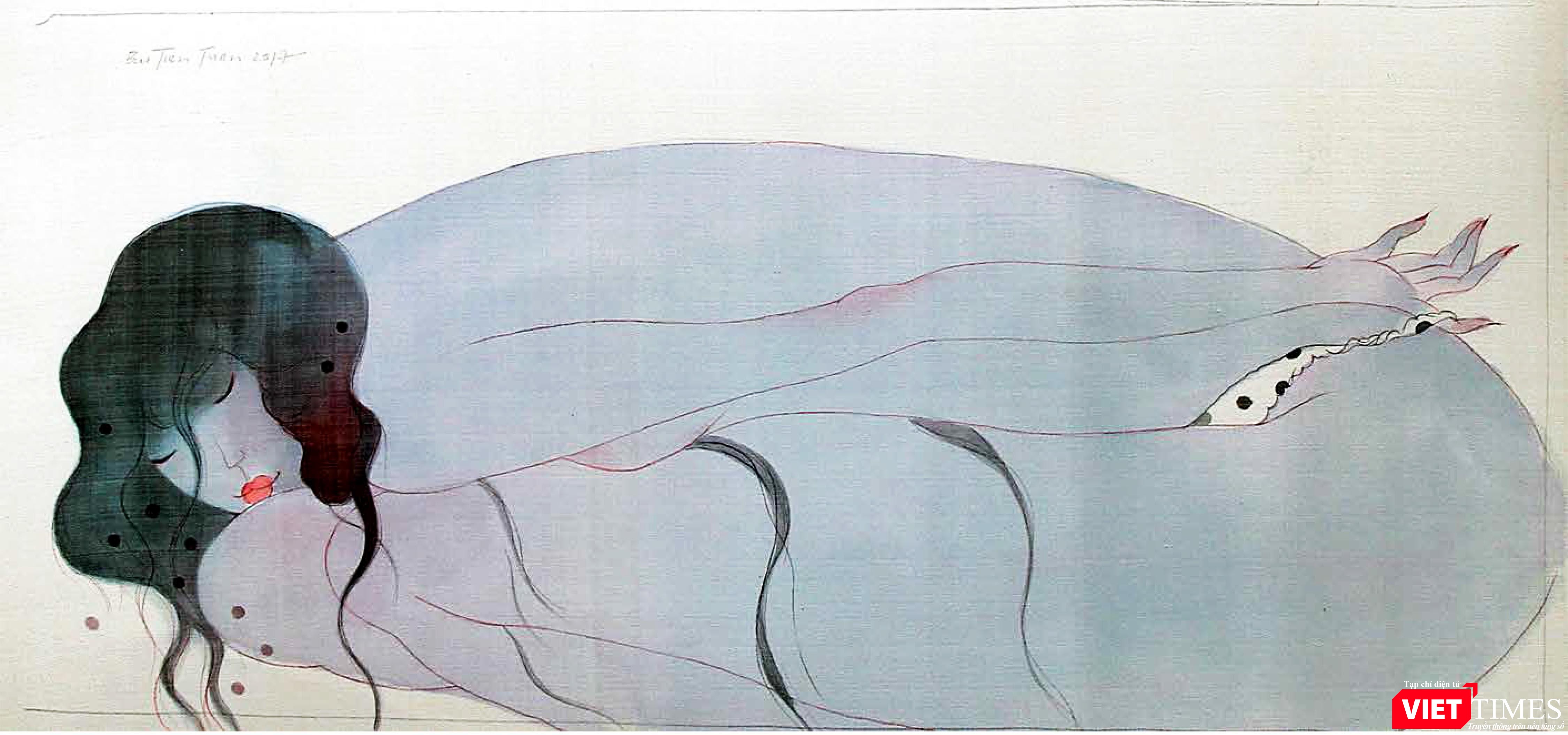 Tác phẩm Hơi thở nhẹ 6 (mực acrylic trên lụa, 40cm x 87cm, 2017) Tác phẩm Hơi thở nhẹ 6 (mực acrylic trên lụa, 40cm x 87cm, 2017)