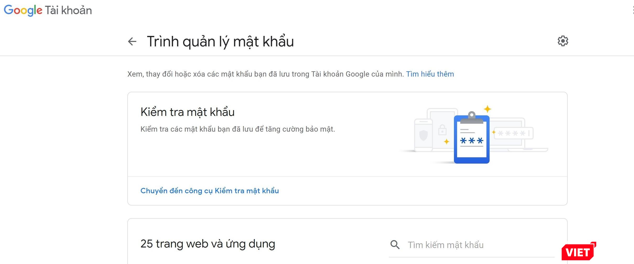 Trình quản lý mật khẩu của Google. Ảnh chụp màn hình