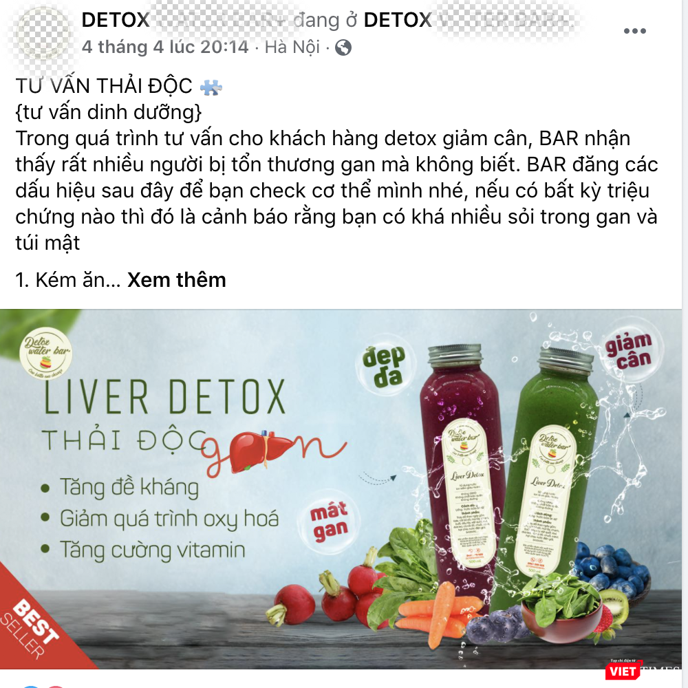 Trang Facebook Detox tư vấn thải độc gan (Ảnh - PV) Trang Facebook Detox tư vấn thải độc gan (Ảnh - PV)