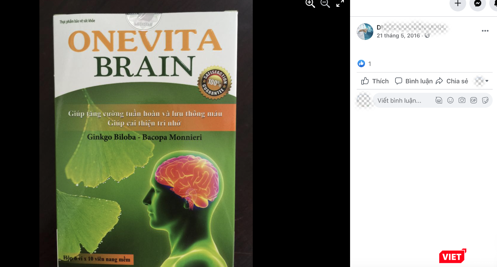 Sản phẩm Onevita Brain được quảng cáo trên Facebook (Ảnh - VT)