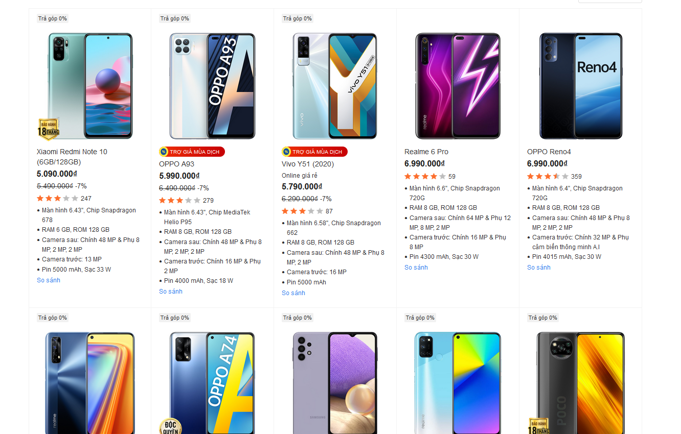 Nhiều smartphone thuộc phân khúc tầm trung thích hợp cho sử dụng lâu dài (ảnh: Thegioididong)