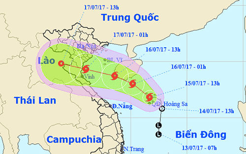 Tin bão số 2 tăng cấp, tiến vào phía Bắc Dự báo đường đi của bão số 2. Ảnh: NCHMF.