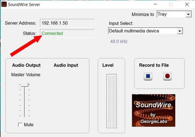 Thông báo cho thấy smartphone và máy tính đã kết nối được với nhau thông qua SoundWire.