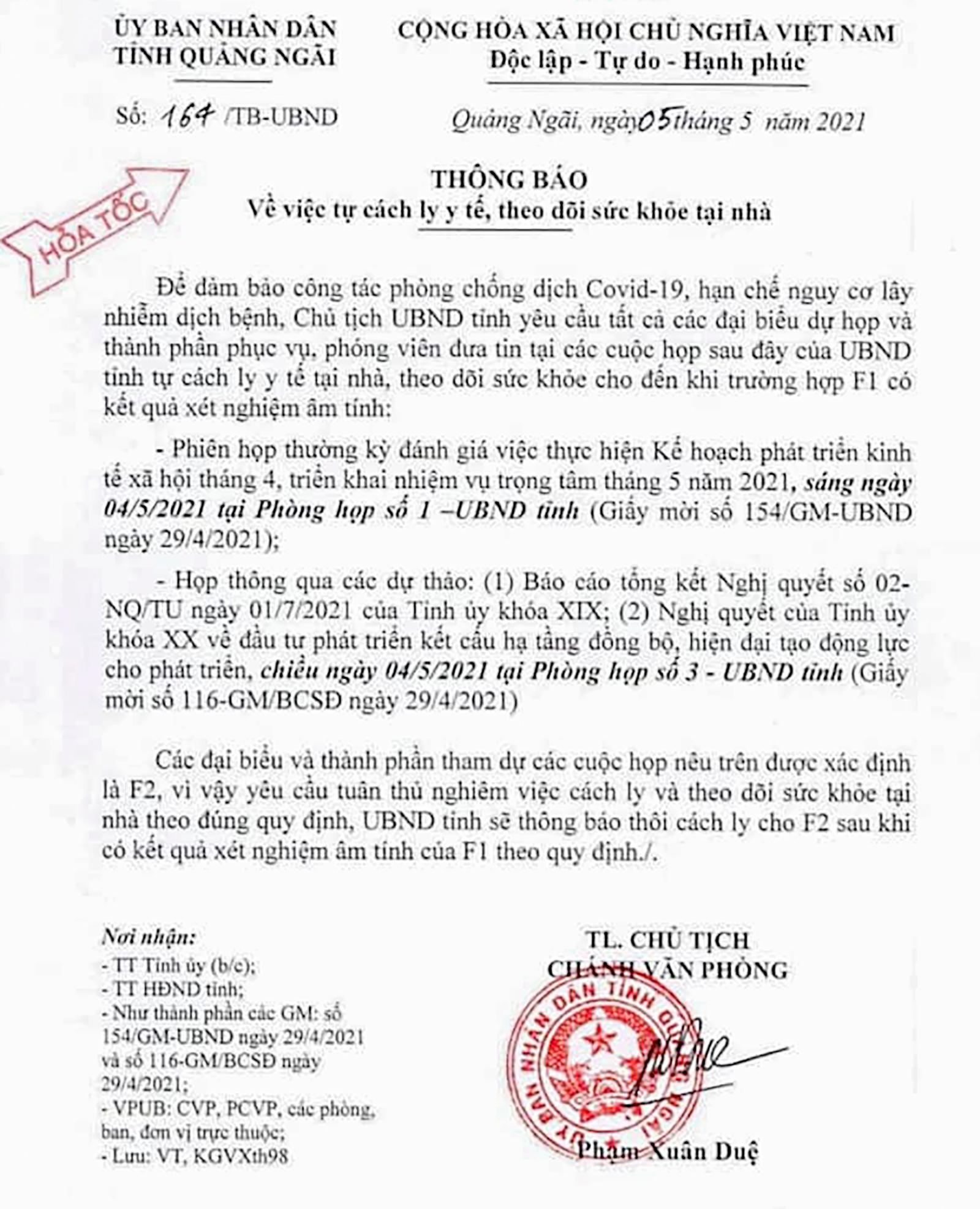 Văn bản hoả tốc của UBND tỉnh Quảng Ngãi liên quan đến các ca F1, F2 của bệnh nhân mắc COVID-19 thứ 2989 ở Đà Nẵng Văn bản hoả tốc của UBND tỉnh Quảng Ngãi liên quan đến các ca F1, F2 của bệnh nhân mắc COVID-19 thứ 2989 ở Đà Nẵng