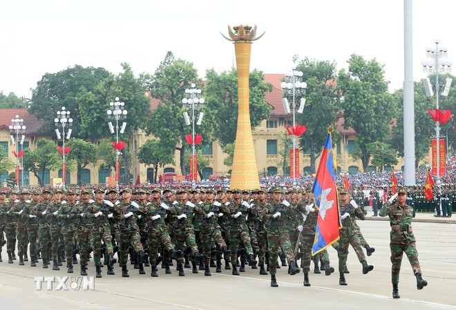 Khối Quân đội Hoàng gia Campuchia. (Ảnh: Lâm Khánh/TTXVN) Khối Quân đội Hoàng gia Campuchia. (Ảnh: Lâm Khánh/TTXVN)