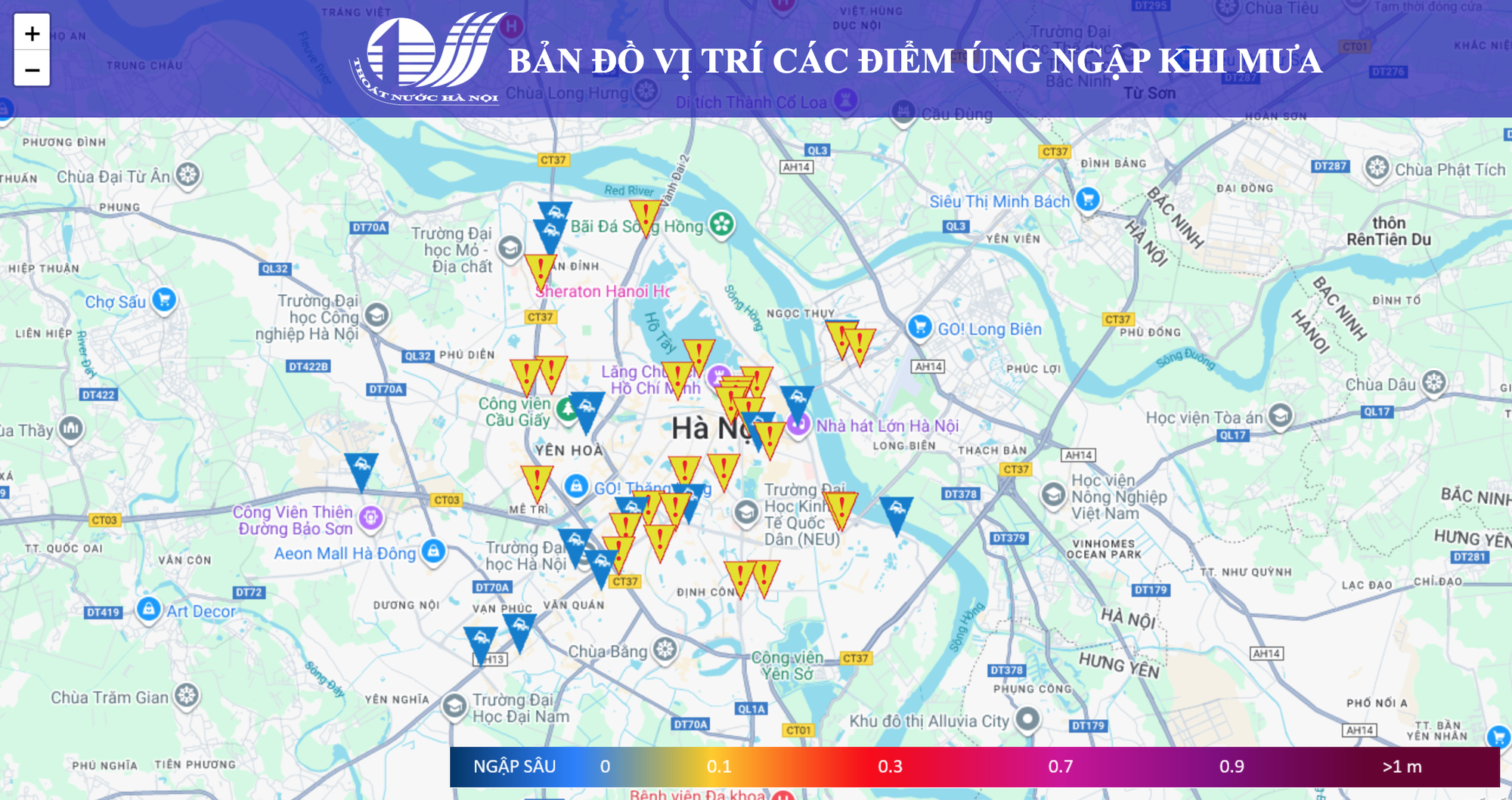 Nhiều tuyến phố Hà Nội ngập sâu. Nguồn: hoatnuochanoi.vn Ảnh chụp Màn hình 2025-09-30 lúc 16.21.05.png