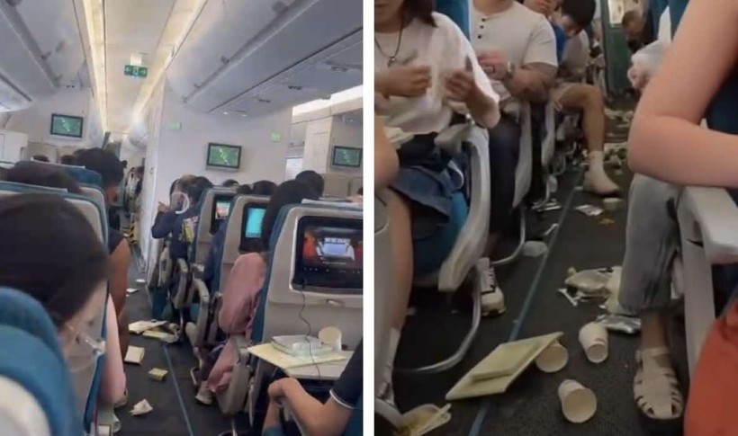 Hình ảnh trong khoang máy bay hôm 19/5. Ảnh: Cắt từ clip. Vietnam Airlines 2.jpg