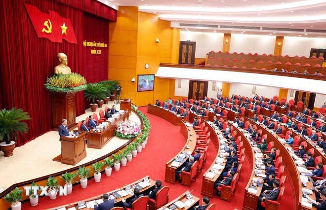 Tổng Bí thư Tô Lâm phát biểu khai mạc Hội nghị. (Ảnh: Phạm Kiên/TTXVN) 18-8 TBT3.jpg