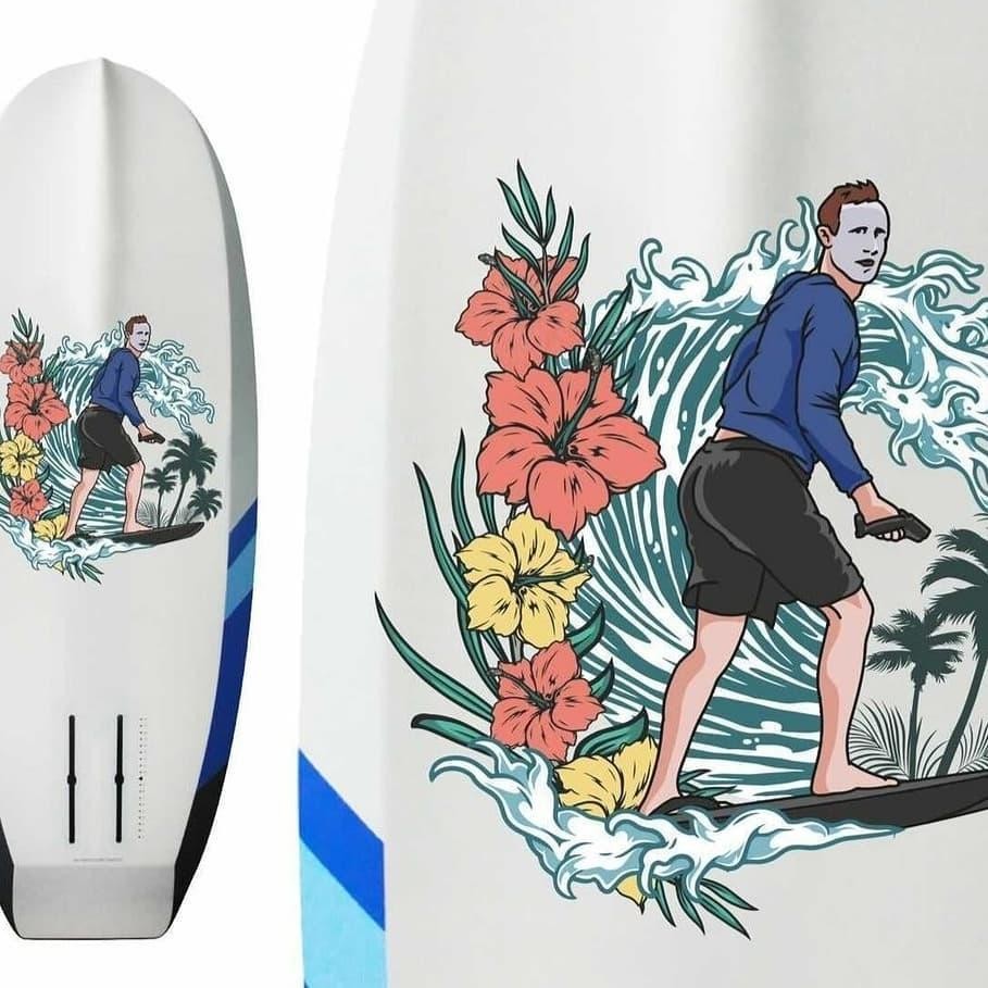 Tấm ván lướt sóng có hình của Mark Zuckerberg Tấm ván lướt sóng có hình của Mark Zuckerberg