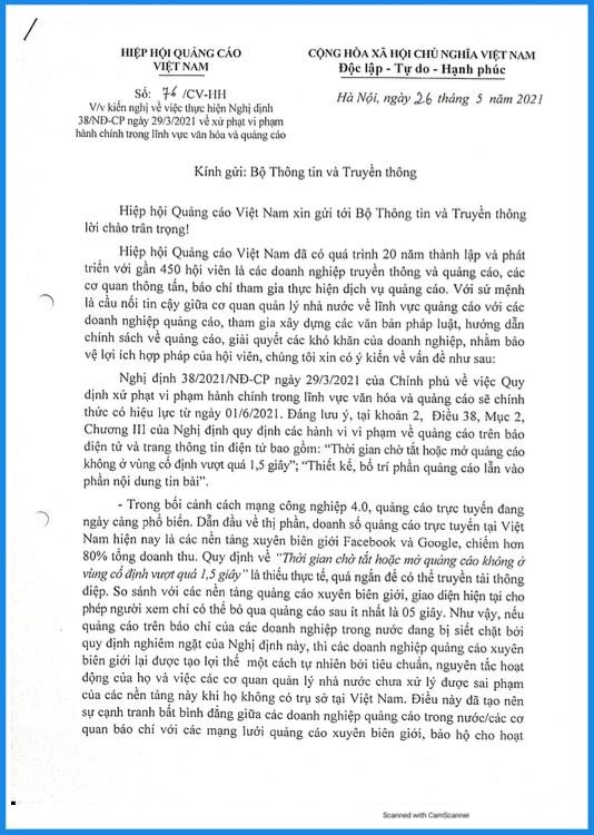 Văn bản kiến nghị của Hiệp hội Quảng cáo Việt Nam