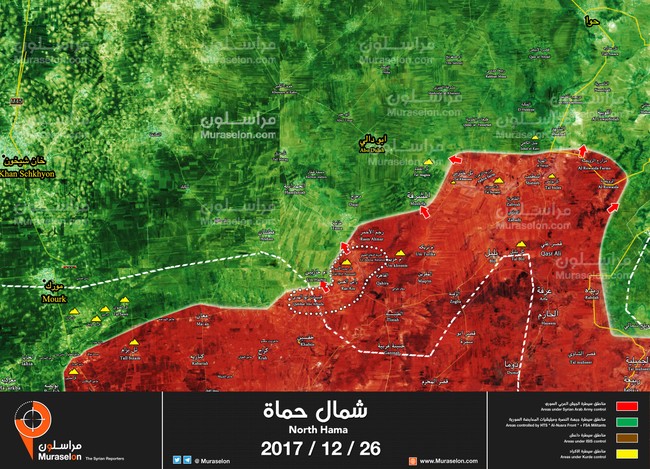 Các mũi tiến công của quân đội Syria, chủ công là lực lượng Tiger trên chiến trường nam Idlib - ảnh Muraselon