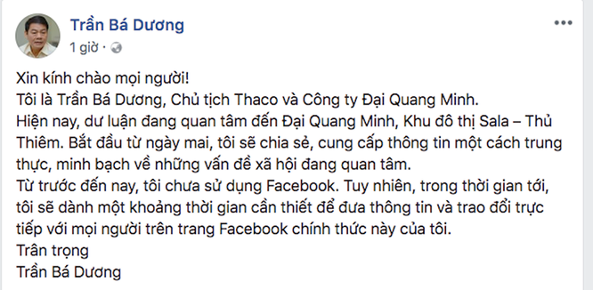 TGĐ Đại Quang Minh lập Facebook đối thoại “con đường dát vàng“ - ảnh 1