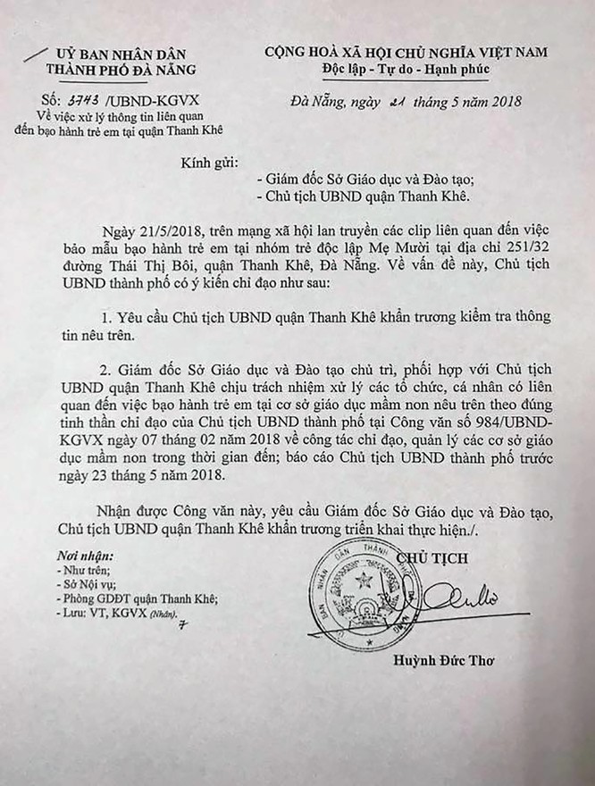 Chủ tịch TP Đà Nẵng yêu cầu báo cáo xử lý vụ bảo mẫu bạo hành trẻ - ảnh 1