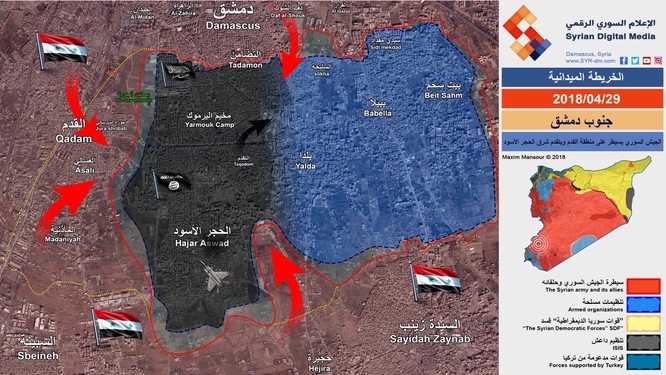 Quân đội Syria chiếm 1/3 tử địa Yarmouk, nhóm nổi dậy ở Damascus đầu hàng - ảnh 1
