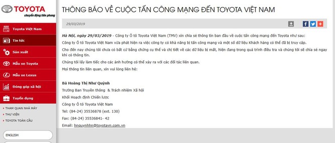 Toyota Việt Nam xác nhận bị hacker tấn công - ảnh 1