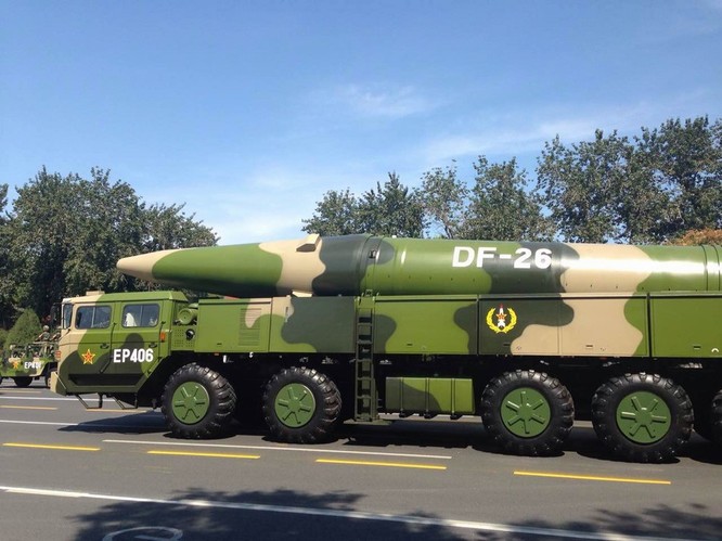 Tên lửa đạn đạo tầm trung Đông Phong-26 Trung Quốc. Ảnh: Thời báo Hoàn Cầu, Trung Quốc.