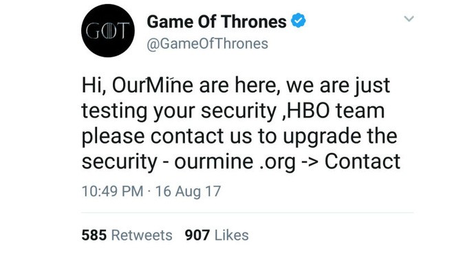 HBO bảo mật kém, sau máy chủ tới lượt tài khoản Twitter của Game of Thrones bị hack ảnh 1