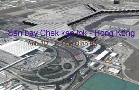 TS Trần Đình Bá đưa ra hai hình ảnh có một số điểm tương đồng và cho rằng phối cảnh sân bay Long Thành (ảnh trên) đã “đạo” sân bay Chek Kap Lok.