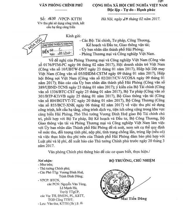 Phó Thủ tướng yêu cầu rà soát mức thu phí sử dụng hạ tầng cảng biển Hải Phòng ảnh 1