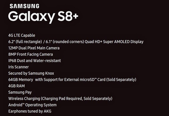 Thông số kỹ thuật s8 plus bị rò rỉ