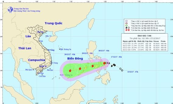 Dự báo trong 24 giờ tới, bão di chuyển theo hướng Tây Tây Nam, mỗi giờ đi được 10-15km.
