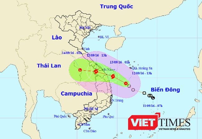 Bản đồ minh họa đường đi của áp thấp nhiệt đới