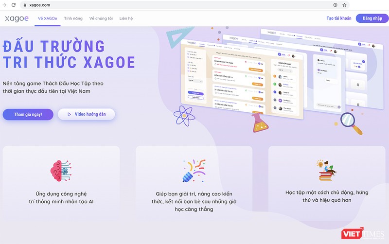 Giao diện ứng dụng công nghệ giáo dục XAGOe - Đấu trường Tri thức vừa được đưa vào sử dụng miễn phí dành cho học sinh THPT tại Đà Nẵng