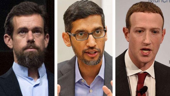 CEO Twitter, Google và Facebook (từ trái qua phải) điều trần trước Quốc hội Mỹ. 