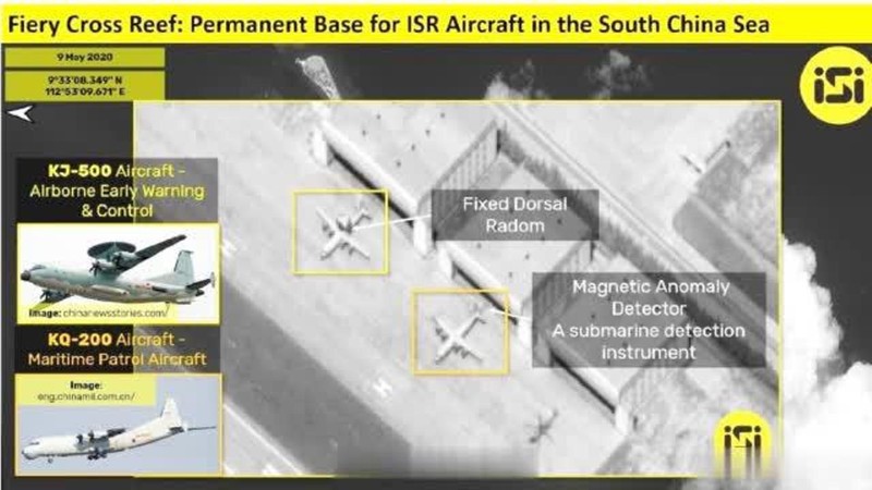 Gần đây, Trung Quốc đã đưa các máy bay báo động sớm KJ-500 và chống ngầm KQ-200 ra đá Chữ Thập, được giới quan sát coi là bước chuẩn bị cho việc lập ADIZ (Ảnh:hotbak.net)
