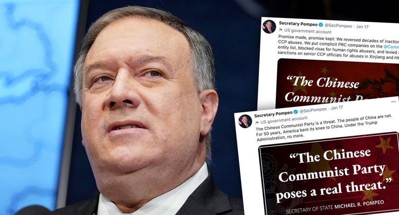 TRong hai ngày 16 và 17/1,Ngoại trưởng Mỹ Mike Pompeo liên tiếp đăng hơn 40 tweet công kích Trung Quốc (Ảnh: Twitter).