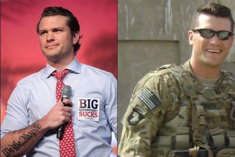 Pete Hegseth khi trong quân ngũ và trong vai trò người dẫn chương trình truyền hình (Ảnh: Sina).