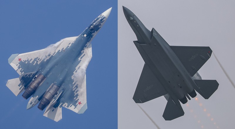 Su-57 Nga (trái) và J-35A Trung Quốc. Ảnh: CNA.