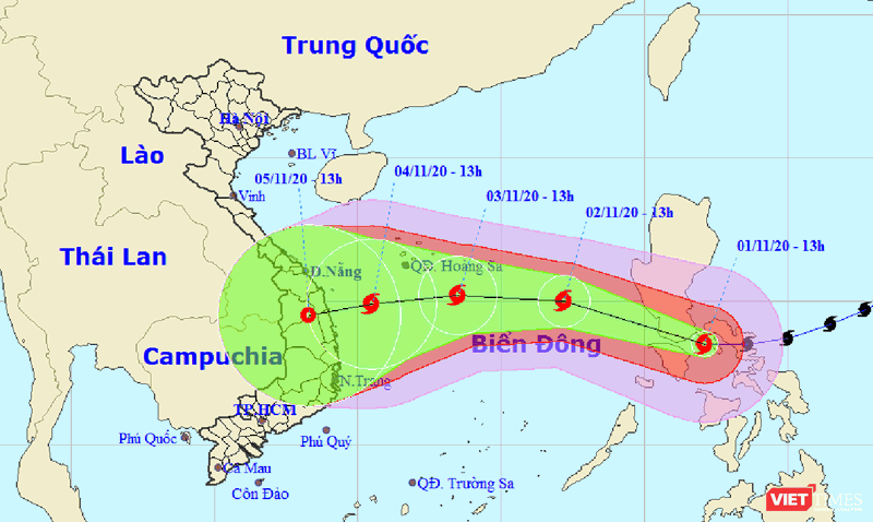 Đường đi của bão số 10 sau khi đi vào biển Đông