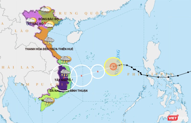 Hướng di chuyển của bão số 10 trong 24h tới