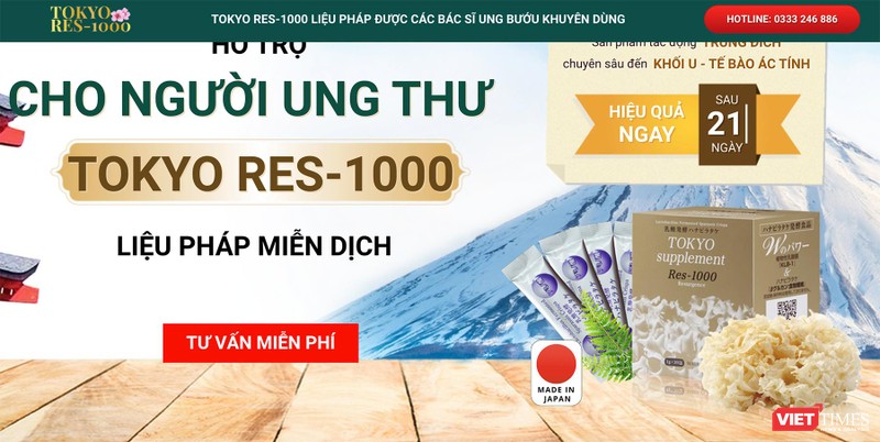 Thông tin quảng cáo thực phẩm bảo vệ sức khỏe Res-1000 với nội dung quảng cáo như thuốc chữa bệnh