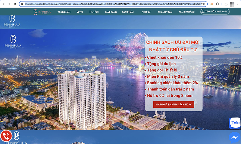 Thông tin quảng cáo về dự án Tổ hợp căn hộ bên bờ sông Hàn (Peninsula Đà Nẵng) trên mạng