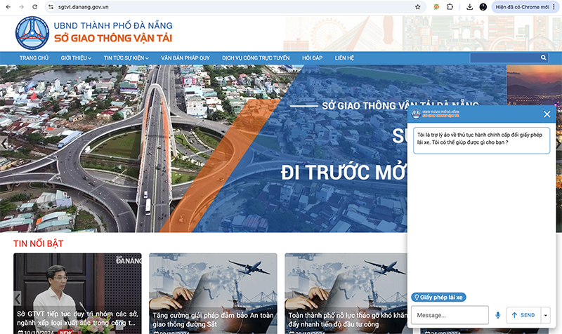 Sở GTVT TP Đà Nẵng vừa đưa thử nghiệm Chatbox hỗ trợ cấp, đổi giấy phép lái xe vào phục vụ người dân.