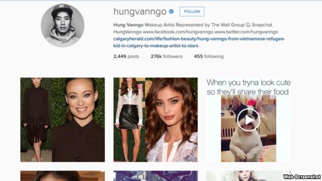 Ảnh chụp màn hình instagram của nghệ sĩ trang điểm Hung Vanngo.