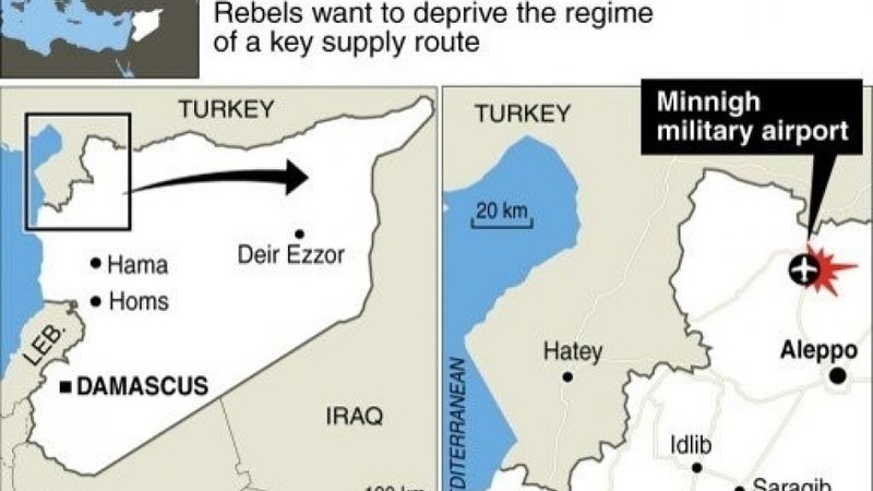Vị trí sân bay chiến lược quân sự Minnigh, nơi Thổ Nhĩ Kỳ pháo kích