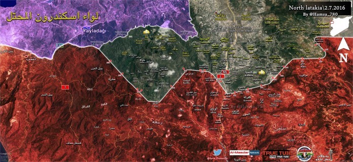 Bản đồ mặt trận Latakia ngày 02.07.2016
