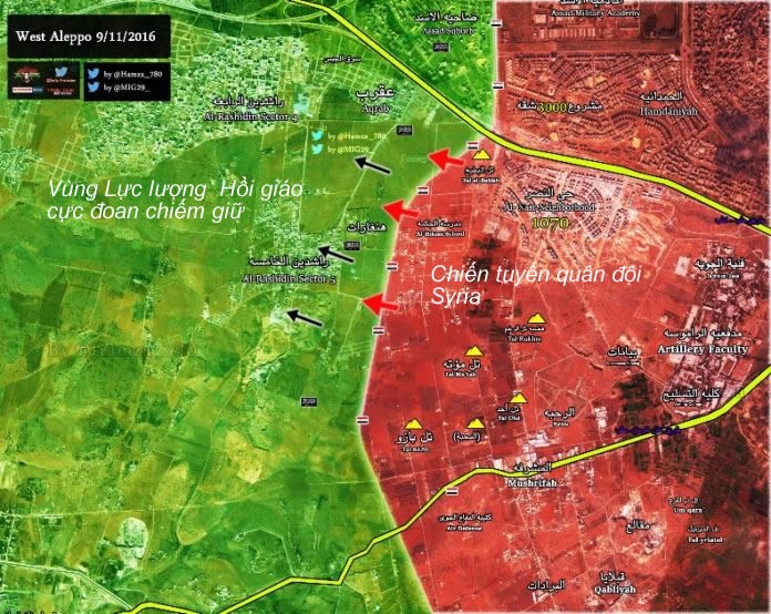 Chiến trường Tây Nam Aleppo ngày 09.11.2016 (Nguồn Al Masdar)