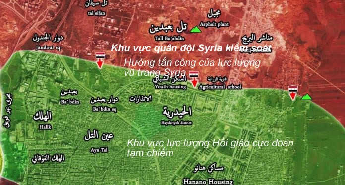 Bản đồ chiến sự khu vực các quận phía Đông thành phố Aleppo