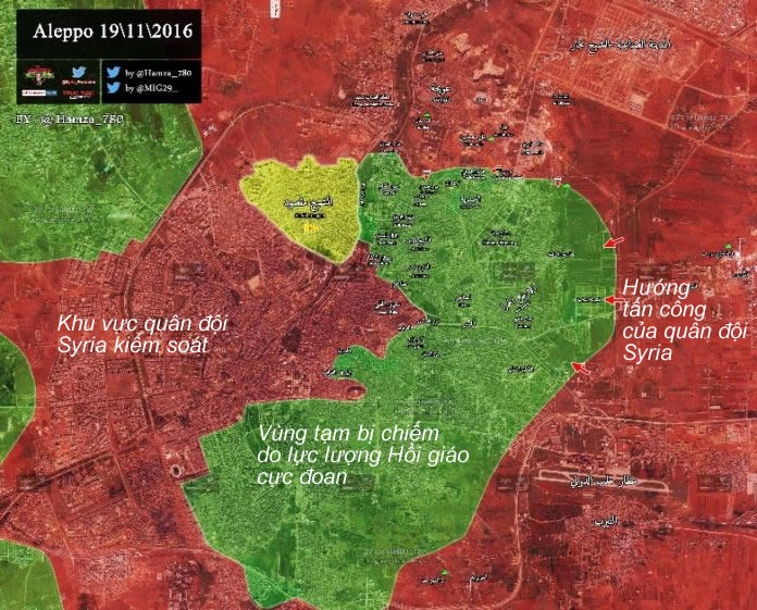 Bản đồ tình huống chiến sự khu vực phía Đông Thành phố Aleppo