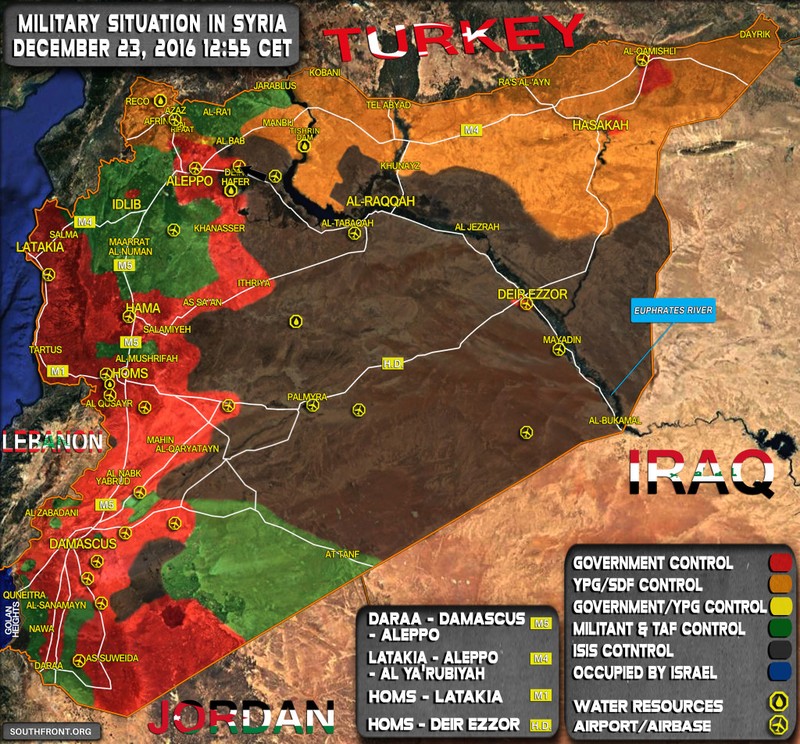 Bàn đồ tình hình chiến sự Syria tính đến ngày 23.12.2016