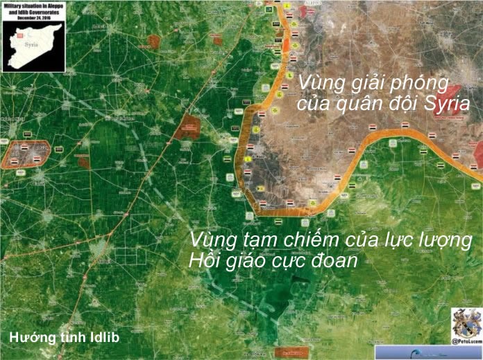 Bản đồ phân vùng lực lượng phía Nam tỉnh Aleppo