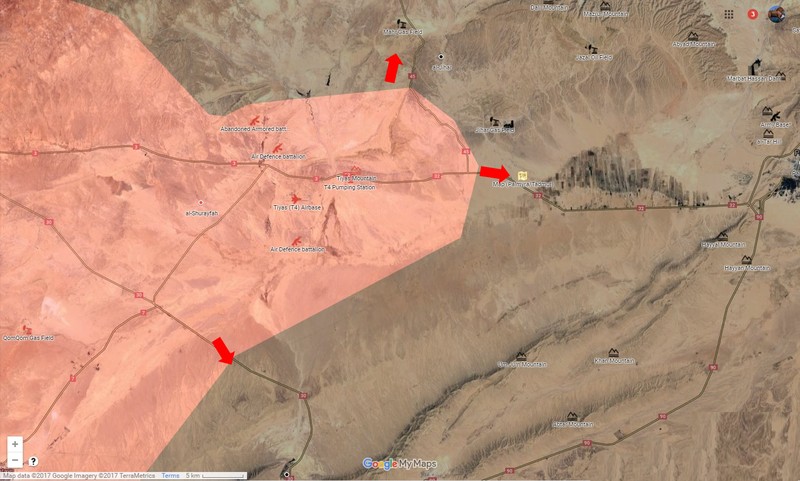 Chiến trường Palmyra, các hướng tấn công chính của quân đội Syria, bắt đầu từ khu vực sân bay quân sự T-4 Tyas