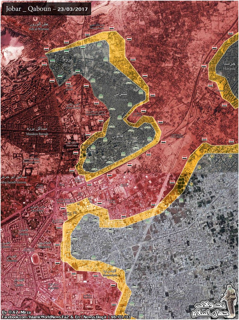 Bản đồ chiến sự Jobar tính đến ngày 23.03.2017