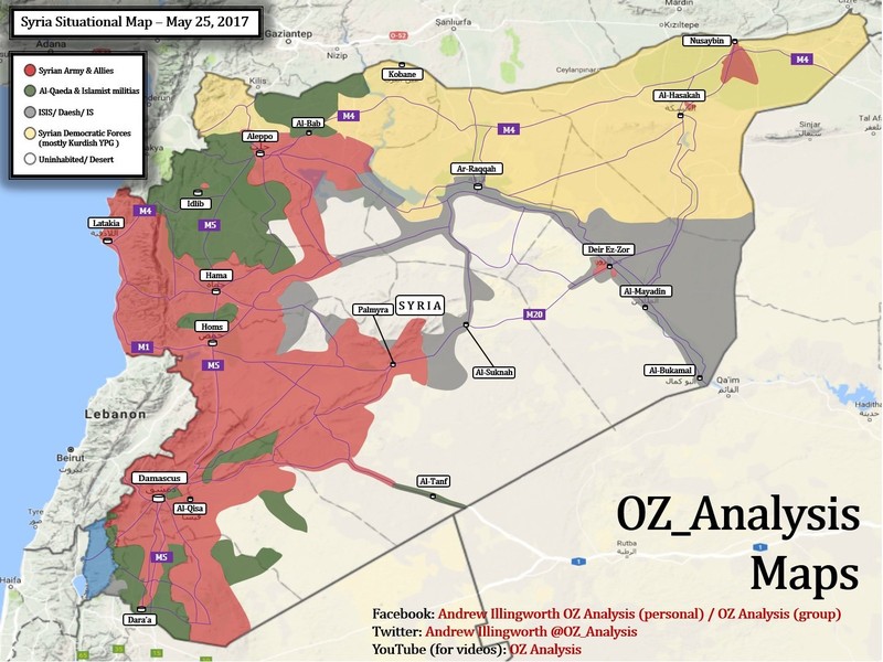 Toàn cảnh không gian chiến trường Syria tính đến ngày 26.05.2017